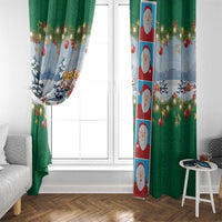 Merry Christmas Window Curtain Funny Santa Claus Cards Photo and Polynesian Pattern Green Color