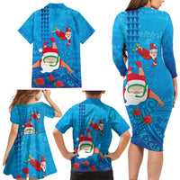Hawaiian Santa Claus Snorkeling Family Matching Long Sleeve Bodycon Dress and Hawaiian Shirt Kakau and Polynesian Pattern
