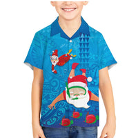 Hawaiian Santa Claus Snorkeling Family Matching Mermaid Dress and Hawaiian Shirt Kakau and Polynesian Pattern