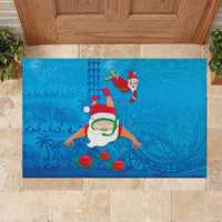 Hawaiian Santa Claus Snorkeling Rubber Doormat Kakau and Polynesian Pattern