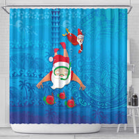 Hawaiian Santa Claus Snorkeling Shower Curtain Kakau and Polynesian Pattern