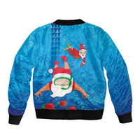 Hawaiian Santa Claus Snorkeling Sleeve Zip Bomber Jacket Kakau and Polynesian Pattern
