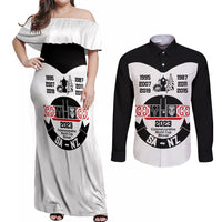 South Africa and New Zealand Couples Matching Off Shoulder Maxi Dress and Long Sleeve Button Shirt Champion History Go Final 2023 Vintage Style LT03 White - Polynesian Pride