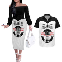 Personalised South Africa and New Zealand Couples Matching Off The Shoulder Long Sleeve Dress and Hawaiian Shirt Champion History Go Final 2023 Vintage Style LT03 White - Polynesian Pride