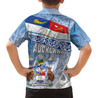 New Zealand Auckland Family Matching Puletasi and Hawaiian Shirt Auckland's Flag and Coat of Arms - Koru Art Maori Pattern LT03 - Polynesian Pride