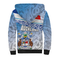 New Zealand Auckland Sherpa Hoodie Auckland's Flag and Coat of Arms - Koru Art Maori Pattern