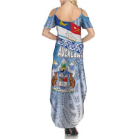 New Zealand Auckland Summer Maxi Dress Auckland's Flag and Coat of Arms - Koru Art Maori Pattern