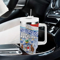 New Zealand Auckland Tumbler With Handle Auckland's Flag and Coat of Arms - Koru Art Maori Pattern LT03 - Polynesian Pride