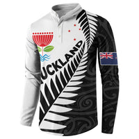 New Zealand Auckland Button Sweatshirt Auckland's Emblem and Silver Ferns - Maori Art Tattoo LT03 - Polynesian Pride