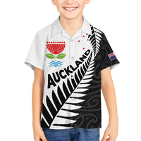 New Zealand Auckland Family Matching Summer Maxi Dress and Hawaiian Shirt Auckland's Emblem and Silver Ferns - Maori Art Tattoo LT03 Son's Shirt Light Blue - Polynesian Pride