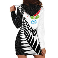 New Zealand Auckland Hoodie Dress Auckland's Emblem and Silver Ferns - Maori Art Tattoo LT03 - Polynesian Pride