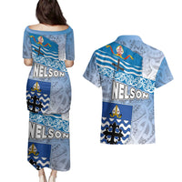 New Zealand Nelson Couples Matching Puletasi and Hawaiian Shirt Nelson's Flag and Seal - Maori Art Tattoo