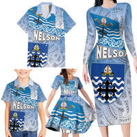 New Zealand Nelson Family Matching Long Sleeve Bodycon Dress and Hawaiian Shirt Nelson's Flag and Seal - Maori Art Tattoo LT03 - Polynesian Pride