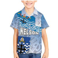 New Zealand Nelson Family Matching Mermaid Dress and Hawaiian Shirt Nelson's Flag and Seal - Maori Art Tattoo LT03 Son's Shirt White - Polynesian Pride