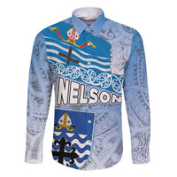 New Zealand Nelson Family Matching Short Sleeve Bodycon Dress and Hawaiian Shirt Nelson's Flag and Seal - Maori Art Tattoo LT03 Dad's Shirt - Long Sleeve White - Polynesian Pride