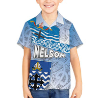 New Zealand Nelson Family Matching Summer Maxi Dress and Hawaiian Shirt Nelson's Flag and Seal - Maori Art Tattoo LT03 Son's Shirt White - Polynesian Pride