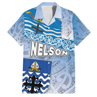 New Zealand Nelson Family Matching Tank Maxi Dress and Hawaiian Shirt Nelson's Flag and Seal - Maori Art Tattoo LT03 Dad's Shirt - Short Sleeve White - Polynesian Pride