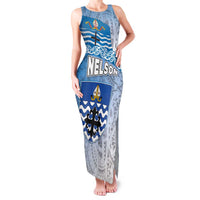 New Zealand Nelson Family Matching Tank Maxi Dress and Hawaiian Shirt Nelson's Flag and Seal - Maori Art Tattoo LT03 Mom's Dress White - Polynesian Pride