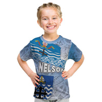 New Zealand Nelson Kid T Shirt Nelson's Flag and Seal - Maori Art Tattoo LT03 White - Polynesian Pride