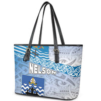 New Zealand Nelson Leather Tote Bag Nelson's Flag and Seal - Maori Art Tattoo LT03 - Polynesian Pride
