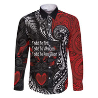 Aotearoa Toitu Te Tiriti Family Matching Short Sleeve Bodycon Dress and Hawaiian Shirt New Zealand Honour the Treaty - Te Tiriti Is Us LT03 Dad's Shirt - Long Sleeve Red - Polynesian Pride