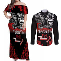 Aotearoa Toitu Te Tiriti Couples Matching Off Shoulder Maxi Dress and Long Sleeve Button Shirt New Zealand Honour the Treaty - Fight Together