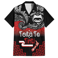 Aotearoa Toitu Te Tiriti Family Matching Off Shoulder Maxi Dress and Hawaiian Shirt New Zealand Honour the Treaty - Fight Together LT03 Dad's Shirt - Short Sleeve Red - Polynesian Pride