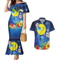 Palau Jellyfish Couples Matching Mermaid Dress and Hawaiian Shirt Ocean Heritage Tropical Plants LT03 Blue - Polynesian Pride