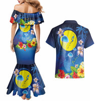 Palau Jellyfish Couples Matching Mermaid Dress and Hawaiian Shirt Ocean Heritage Tropical Plants LT03 - Polynesian Pride