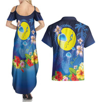 Palau Jellyfish Couples Matching Summer Maxi Dress and Hawaiian Shirt Ocean Heritage Tropical Plants LT03 - Polynesian Pride