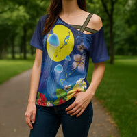 Palau Jellyfish Cross Shoulder Shirt Ocean Heritage Tropical Plants - Polynesian Pride