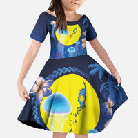 Palau Jellyfish Family Matching Long Sleeve Bodycon Dress and Hawaiian Shirt Ocean Heritage Tropical Plants LT03 Daughter's Dress Blue - Polynesian Pride