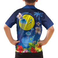 Palau Jellyfish Family Matching Off Shoulder Maxi Dress and Hawaiian Shirt Ocean Heritage Tropical Plants - Polynesian Pride