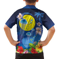 Palau Jellyfish Family Matching Short Sleeve Bodycon Dress and Hawaiian Shirt Ocean Heritage Tropical Plants LT03 Son's Shirt Blue - Polynesian Pride