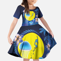 Palau Jellyfish Family Matching Tank Maxi Dress and Hawaiian Shirt Ocean Heritage Tropical Plants LT03 Daughter's Dress Blue - Polynesian Pride