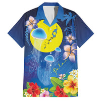 Palau Jellyfish Family Matching Tank Maxi Dress and Hawaiian Shirt Ocean Heritage Tropical Plants LT03 Dad's Shirt - Short Sleeve Blue - Polynesian Pride