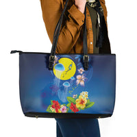 Palau Jellyfish Leather Tote Bag Ocean Heritage Tropical Plants - Polynesian Pride
