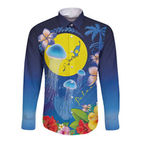 Palau Jellyfish Long Sleeve Button Shirt Ocean Heritage Tropical Plants - Polynesian Pride