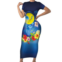 Palau Jellyfish Short Sleeve Bodycon Dress Ocean Heritage Tropical Plants - Polynesian Pride