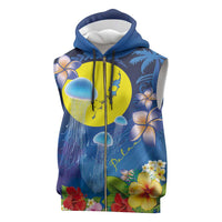 Palau Jellyfish Sleeveless Zip Hoodie Ocean Heritage Tropical Plants - Polynesian Pride