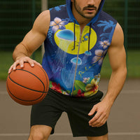 Palau Jellyfish Sleeveless Zip Hoodie Ocean Heritage Tropical Plants - Polynesian Pride