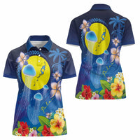 Palau Jellyfish Women Polo Shirt Ocean Heritage Tropical Plants - Polynesian Pride