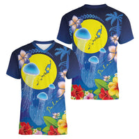 Palau Jellyfish Women V-Neck T-Shirt Ocean Heritage Tropical Plants LT03 - Polynesian Pride