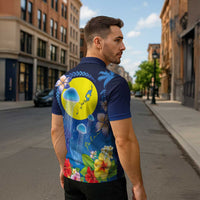 Palau Jellyfish Zipper Polo Shirt Ocean Heritage Tropical Plants - Polynesian Pride