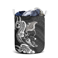 Hawaiian Manta Rays Laundry Basket Tribal Hibiscus Polynesian Tattoos Black Color - Polynesian Pride