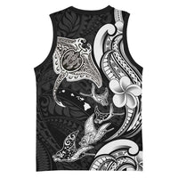 Hawaiian Manta Rays Basketball Jersey Tribal Hibiscus Polynesian Tattoos Black Color - Polynesian Pride
