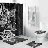 Hawaiian Manta Rays Bathroom Set Tribal Hibiscus Polynesian Tattoos Black Color - Polynesian Pride