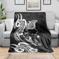 Hawaiian Manta Rays Blanket Tribal Hibiscus Polynesian Tattoos Black Color - Polynesian Pride