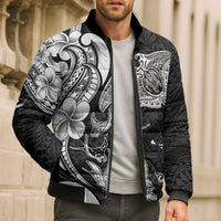Hawaiian Manta Rays Bomber Puffer Jacket Tribal Hibiscus Polynesian Tattoos Black Color - Polynesian Pride
