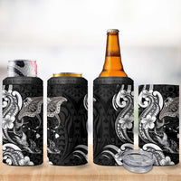 Hawaiian Manta Rays 4 in 1 Can Cooler Tumbler Tribal Hibiscus Polynesian Tattoos Black Color - Polynesian Pride